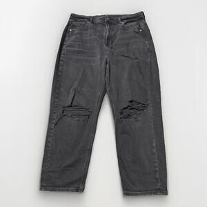 American Eagle Mom Jeans Womans Size 16 Short Black High Rise Distressed 33x24